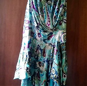 φόρεμα σατέν Mischalis με κουμπάκια στην πλάτη και ασύμμετρο μήκος. μέγεθος Medium
