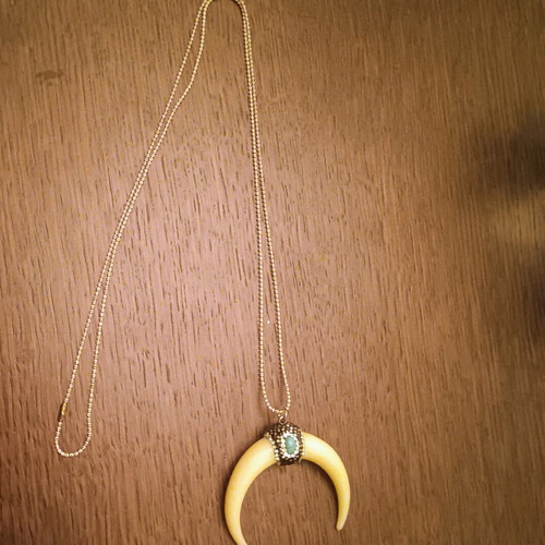 Crescent moon necklace with marcasite and chalcedony stones like new