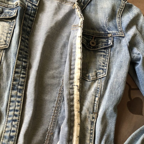 Women's denim jacket without collar, fitted model, light blue, size M