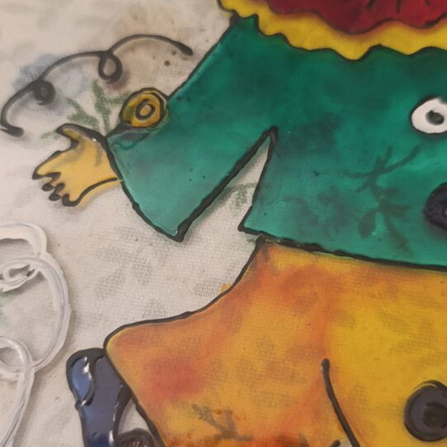 Handmade Painted Glass Vitrail Clown Decoration like new