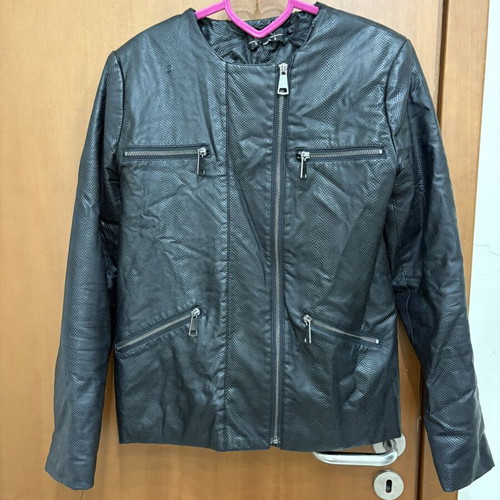 Faux leather women's jacket used, size S, black, quilted lining