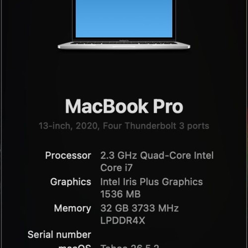 Apple MacBook Pro 13 2020 i7 32GB RAM 512GB SSD