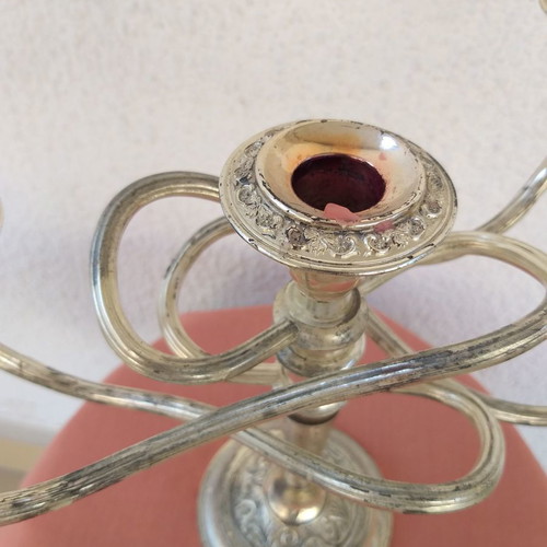 Vintage candlestick with 5 arms used, silver tones