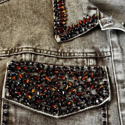 Set Denim jacket and skirt Newtendy with strass, like new