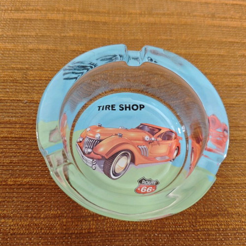 Glass thick ashtray with vintage car new