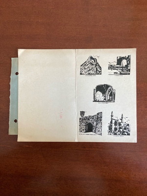 Χριστουγεννιάτικη κάρτα vintage με χαρακτικά κυπριακών μνημείων, 1958