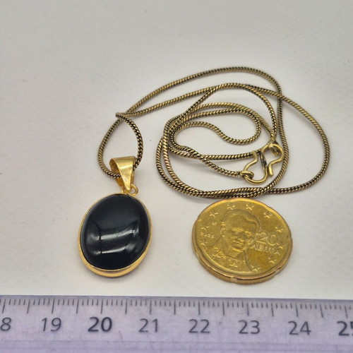 Black Obsidian Brass Pendant Cabochon Cut Oval Healing Crystal new