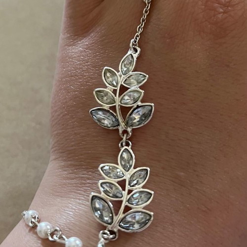 Bracelet with ring used, silver with plastic stones