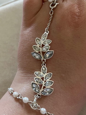 Bracelet with ring used, silver with plastic stones