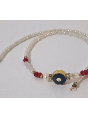 Beaded necklace used, handmade women's with blue evil eye