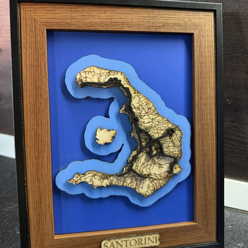 3D Wooden Santorini Map handcrafted