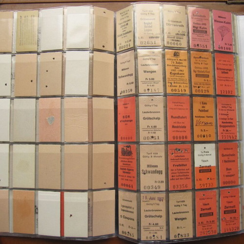 Swiss railway ticket collection used, 400 pieces with 2 holders