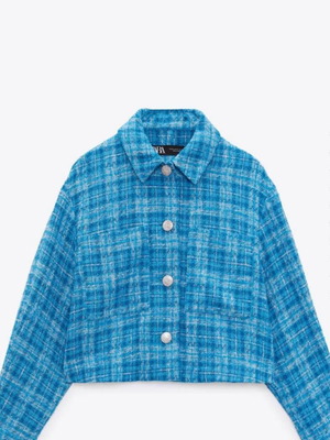 Zara Tweed Jacket XL like new, blue with white details