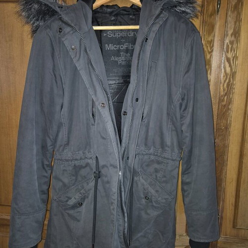 Superdry parka jacket used, grey pencil, small