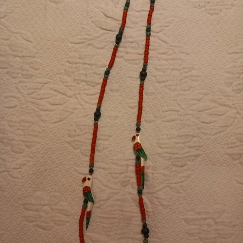 Wooden necklaces like new with beads and parrots, set of two