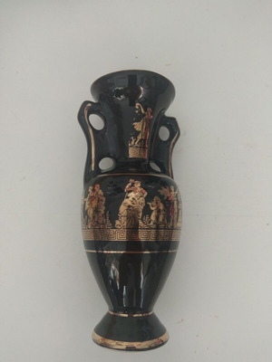 Ceramic vase 15 cm with ancient Greek figures and 24 Gold vintage