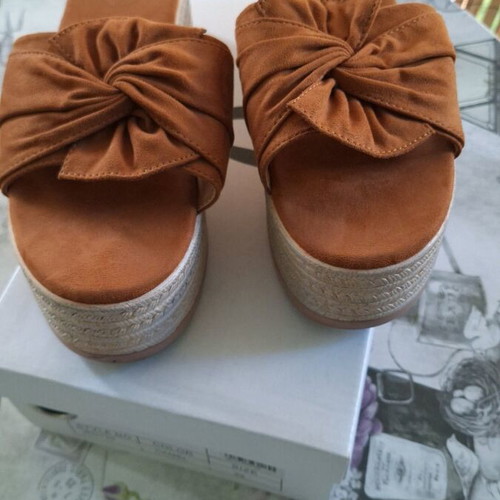 Camel suede flatforms with bow size 39 like new