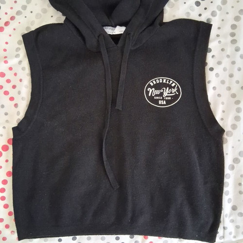 Bershka Crop Sleeveless Hoodie Like New Black