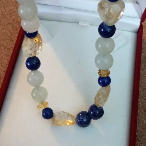 Necklace with moonstone, lapis, citrine semi-precious stones and 925 silver like new, 50cm