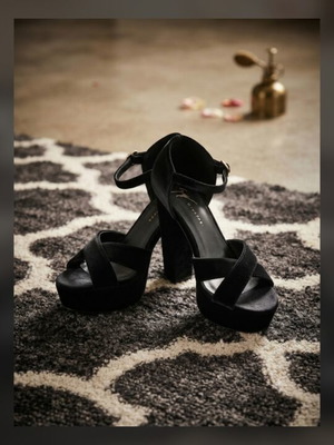 Velvet platform sandals size 40 used, black, 14 cm heel