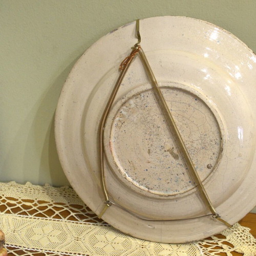 Antique Italian Hand-Painted Dish with Deer, Savona, Mid-19th Century Used