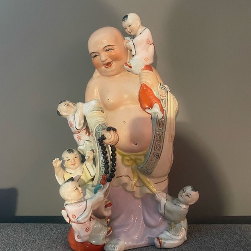 Buddha statue with children used, porcelain 35cm
