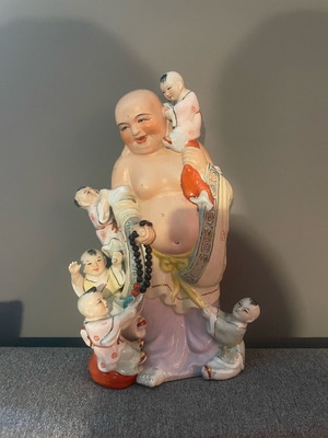 Buddha statue with children used, porcelain 35cm