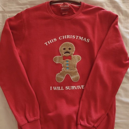 Pull & Bear Christmas jumper red sweatshirt gingerbread man size S