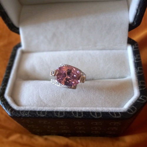 Galerie Tsangarakis sterling silver 925 platinum plated ring with pink zircon