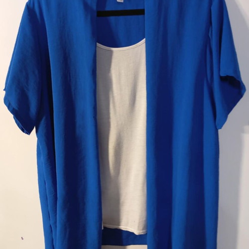 Cardigan-Shirt With Short Sleeve Used, White And Blue