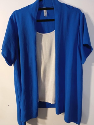 Cardigan-Shirt With Short Sleeve Used, White And Blue