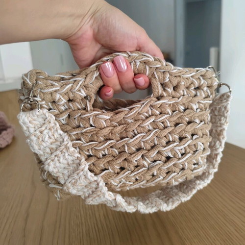 Mini crochet handbag new, beige shoulder bag with detachable strap