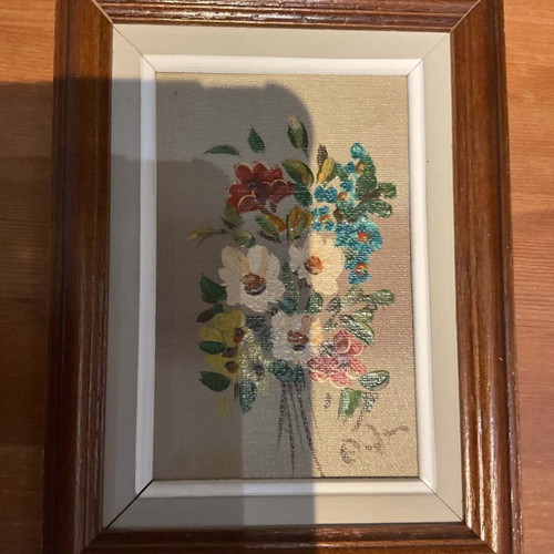 Painting with flowers used, 15x20 cm