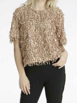 Blouse with fringes new, one size, white and gold