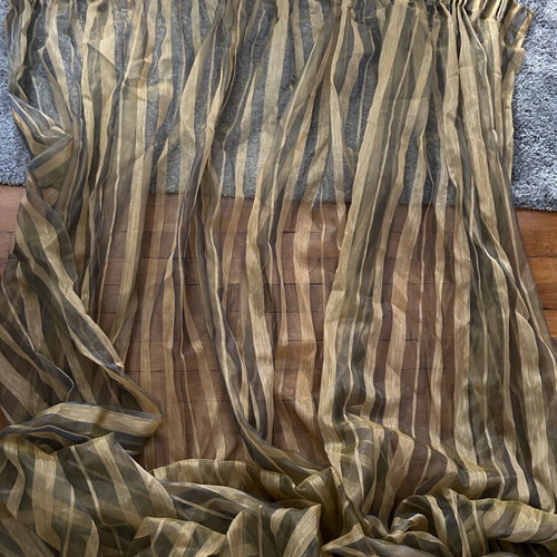 Luxury curtain like new, transparent khaki with wide gold stripes