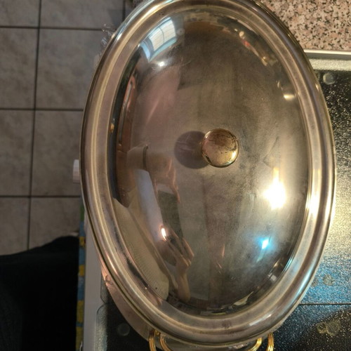 Stainless Steel Oval Serving Dish like new with Pyrex tray and lid