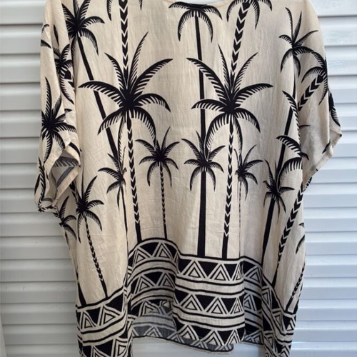 Blouse like new, short sleeve, airy, loose, size XL, black and beige