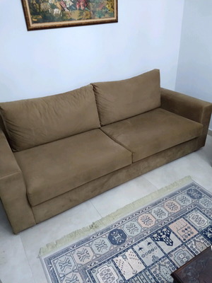 Σαλόνι δύο καναπέδων καινούργιο με ξύλο οξιάς και ύφασμα Αλκαντάρα