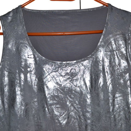 Silver shiny sleeveless top, size M