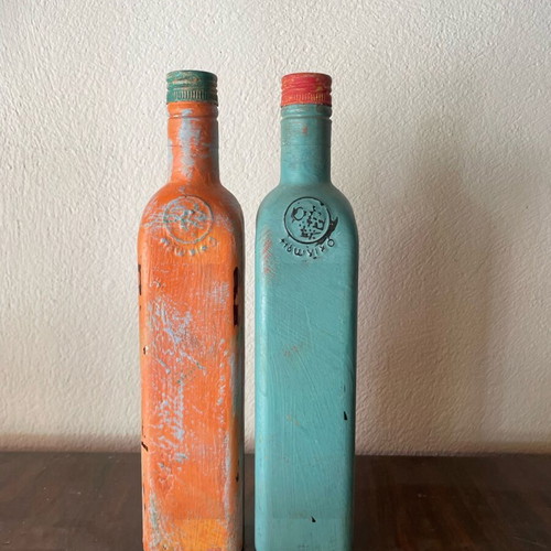 Decorative bottles handmade painted with chalk paint, set of 2