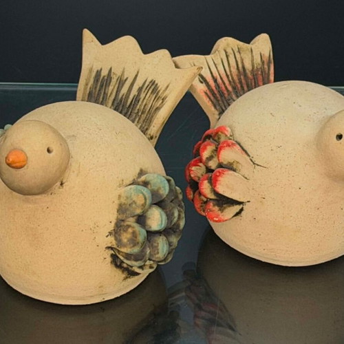 Handmade ceramic doves by ΜΑΡΙΑΣ ΛΙΟΥΓΚΑ, set of two, like new