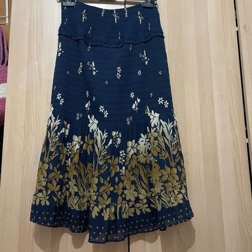 Zara strapless blue dress with beige floral lining like new
