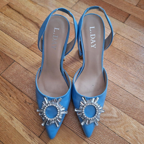 Summer heels like new turquoise with silver design, size 38 L.DAY