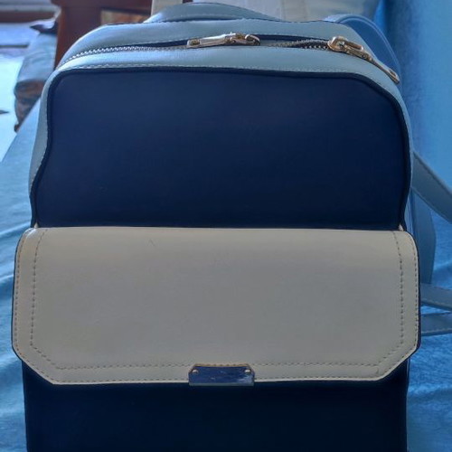 Backpack bag used, blue, light blue and white with gold details