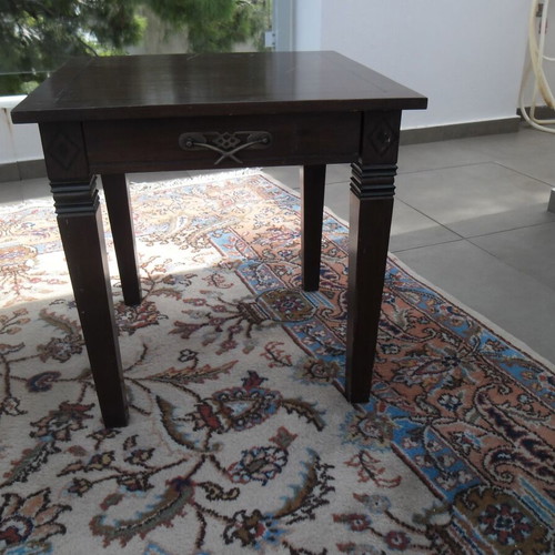 Side table used with drawer and brass knob, solid wood