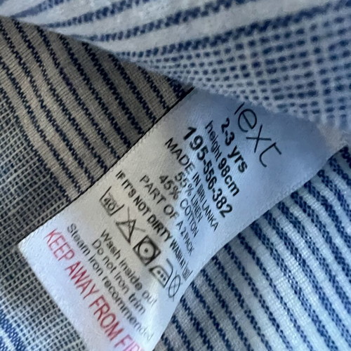 Boys' set with Indigo denim shorts and Next blue striped shirt like new, 2-3 years