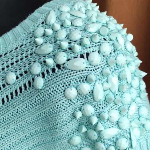 Knitted blouse turquoise like new with decorative stones size M