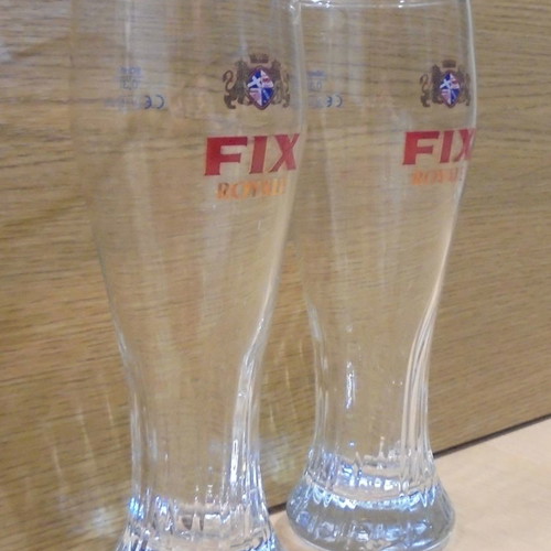 Fix Hellas Royale beer set of 2 used promotional glasses 300ml