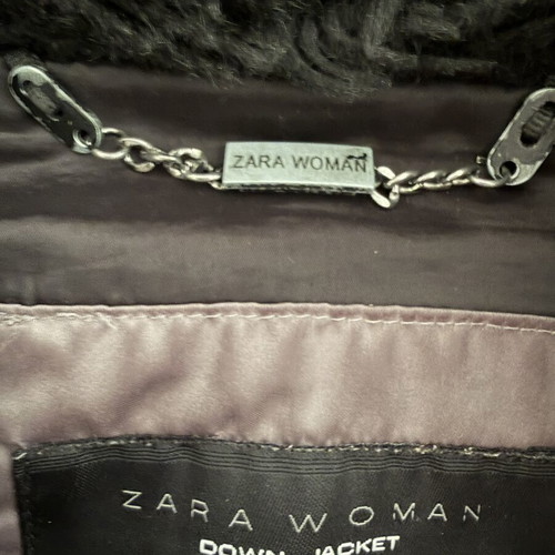 Zara Woman quilted puffer vest used, metallic taupe with black faux-shearling collar
