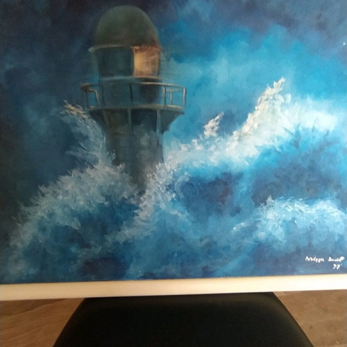 Lighthouse oil painting like new with frame 75x55 cm